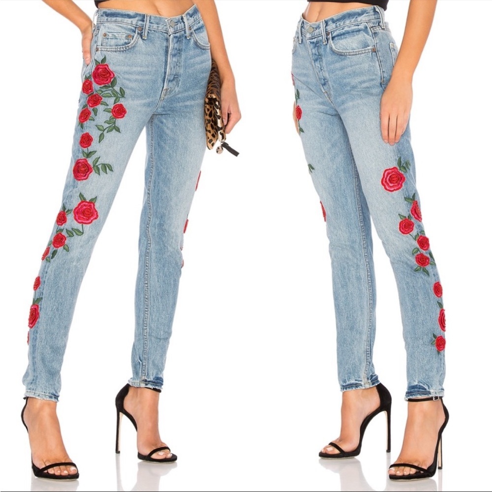 NWOT GRLFRND Embroidered Karolina High-Rise Skinny Jean